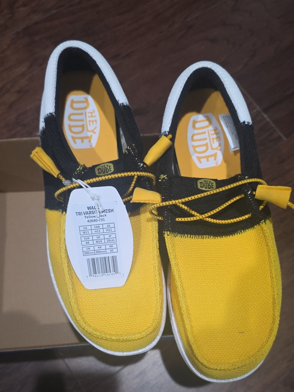 Hey Dude Men’s Yellow and Black Tri Varsity Mesh Slip-On Loafers
